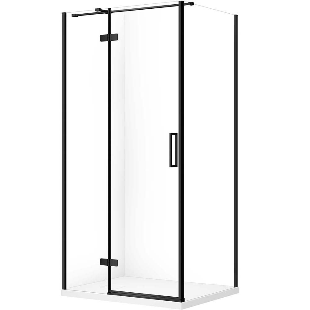 CERSANIT Set rechteckige Duschkabine JOTA links 100x80 schwarz, Duschwanne TAKO SLIM weiß S601-391