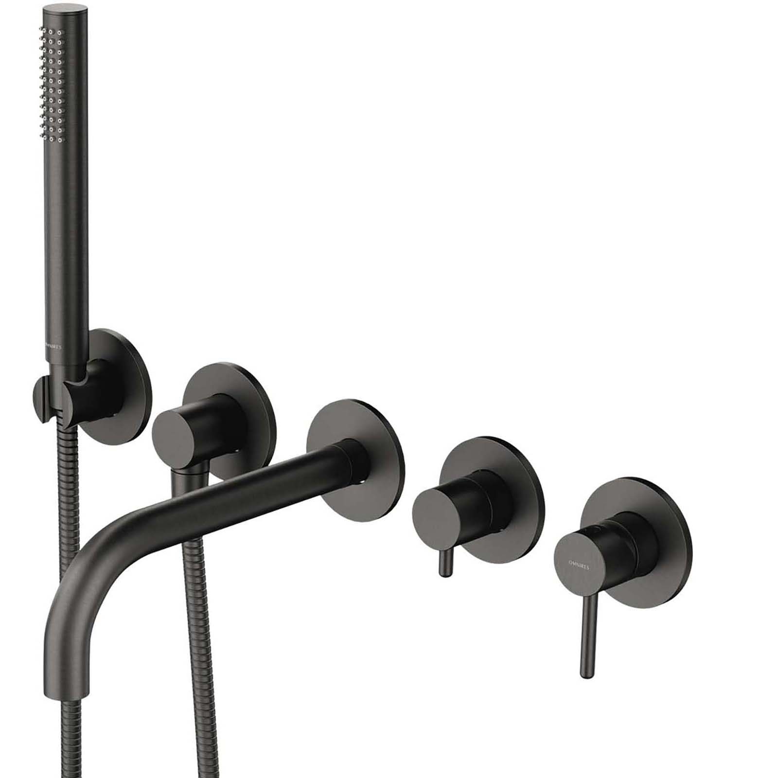 OMNIRES Y 5-Loch, flach montierter Badewannenwasserhahn mit langem Ausguss und gebürstetem Graphit Y1237-1GR