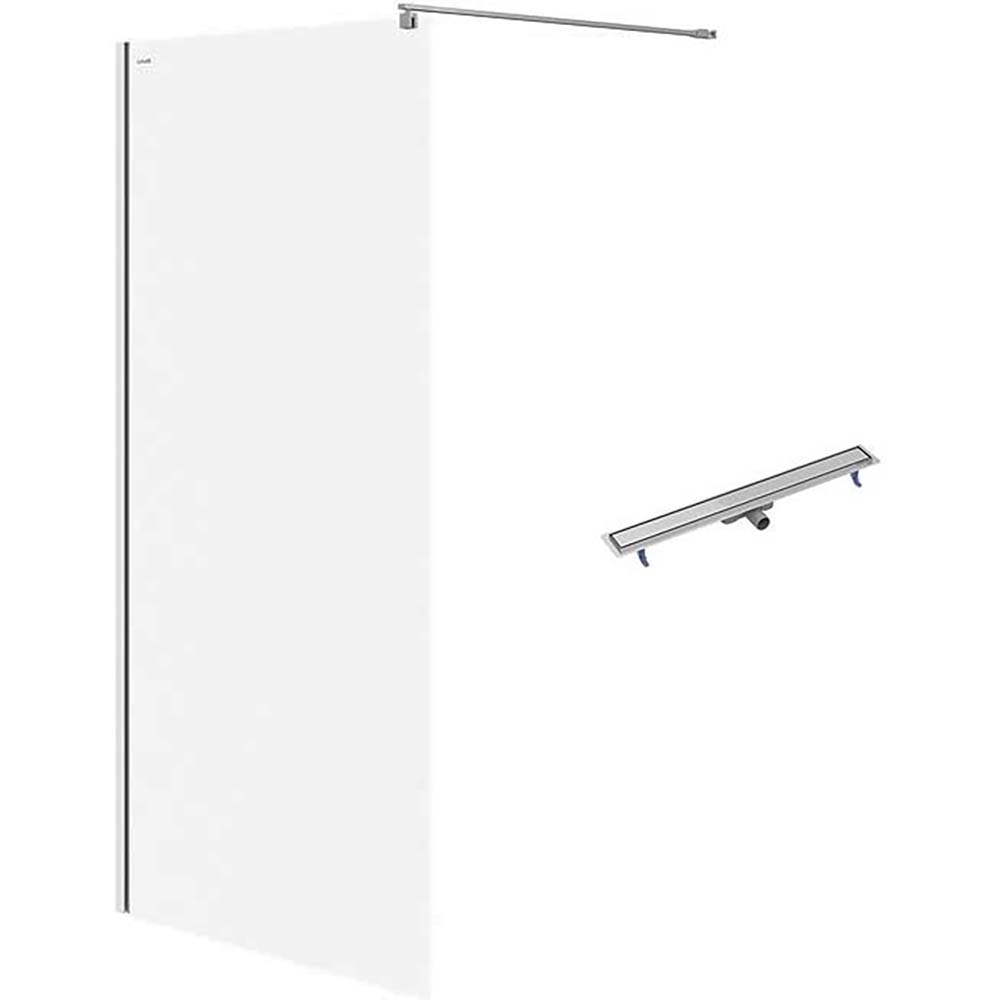 CERSANIT WALK-IN Duschkabine MILLE Chrom 100x200 linearer Ablauf TAKO 90 Stahl S601-247
