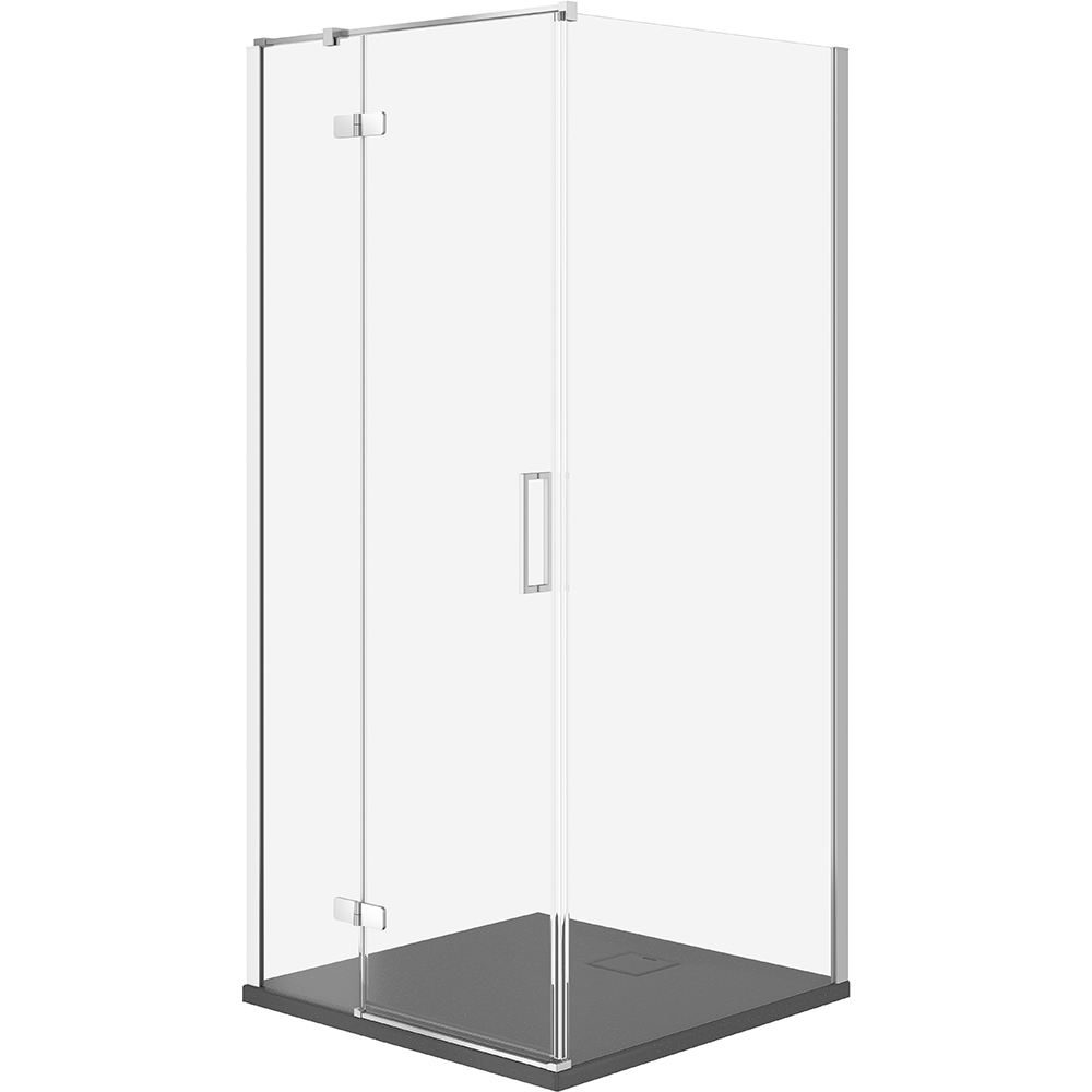 CERSANIT JOTA Duschkabine links chrom 80x80 mit Duschwanne TAKO slim grey matt S601-143