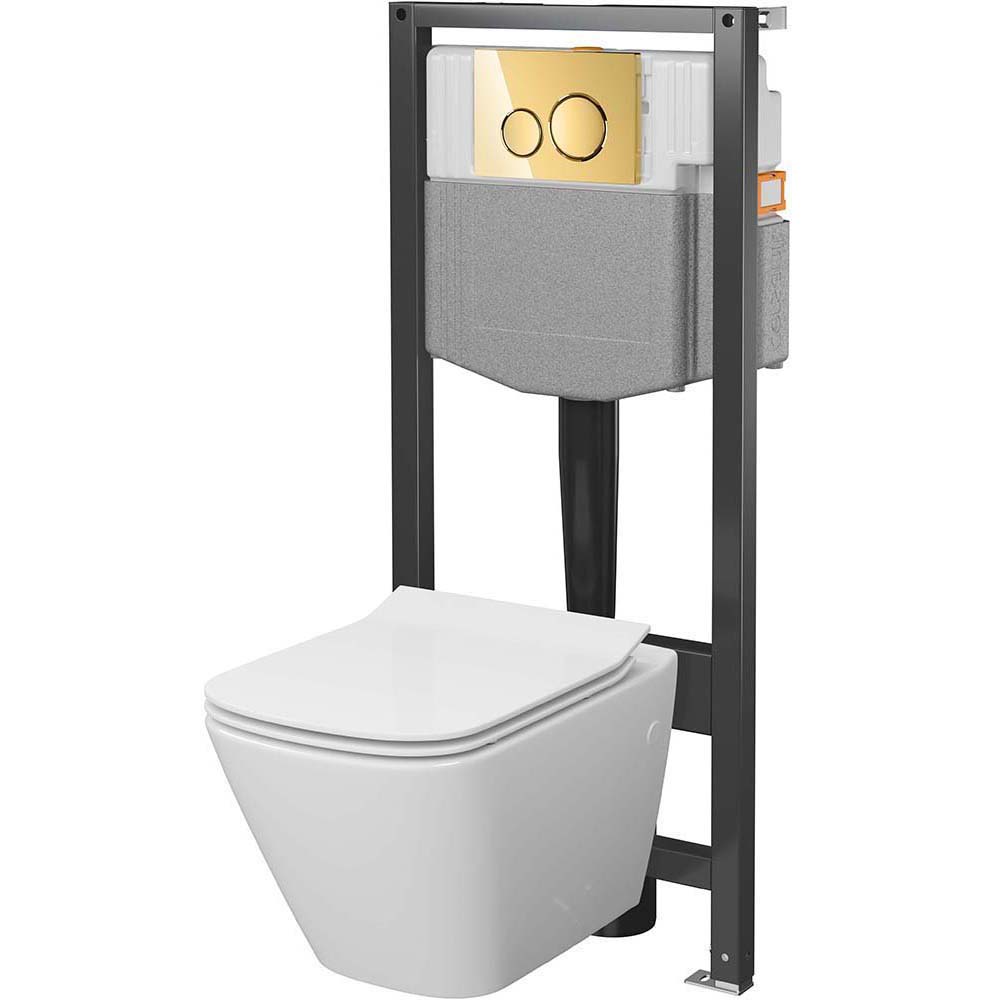CERSANIT Unterputz-Set Moos 50, Schale VERSO Sq, Brett, Knopf LUNA gold S4016-001