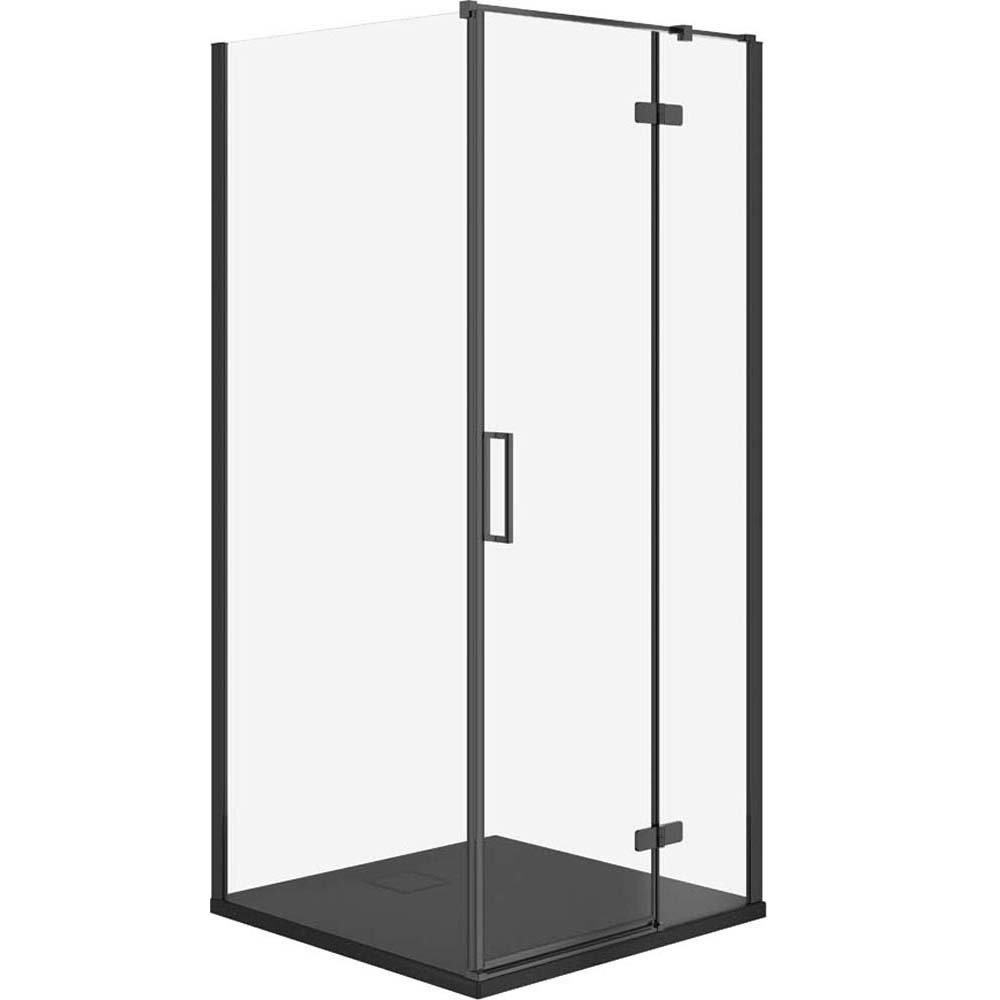 CERSANIT JOTA Duschkabine rechts schwarz 80x80 mit Duschwanne TAKO slim schwarz matt S601-156