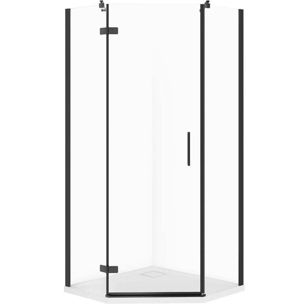 CERSANIT JOTA fünfeckige Duschkabine links schwarz 80x80 mit Duschwanne TAKO slim S601-162