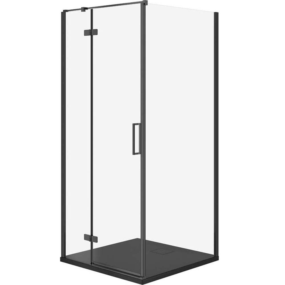 CERSANIT JOTA Duschkabine links schwarz 90x90 mit Duschwanne TAKO slim schwarz matt S601-157