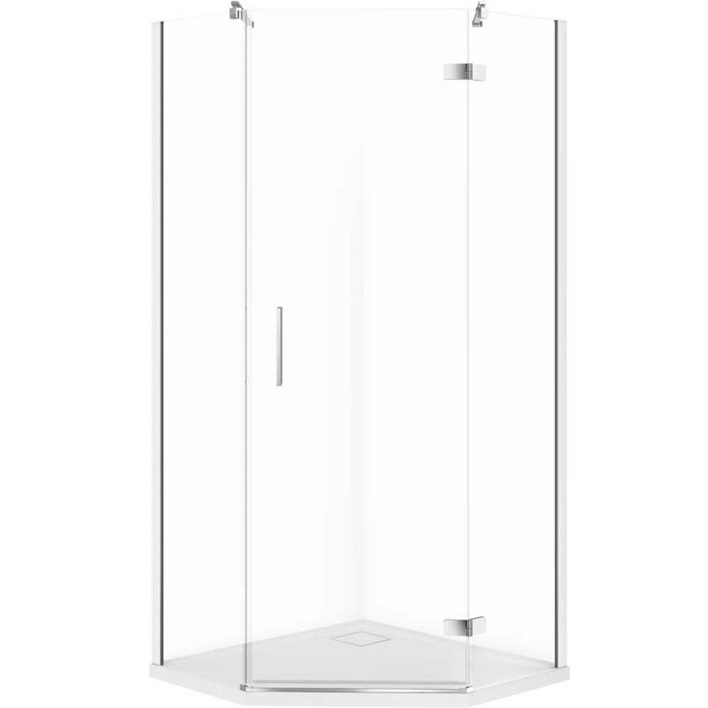 CERSANIT JOTA fünfeckige Duschkabine rechts chrom 90x90 mit Duschwanne TAKO slim S601-163