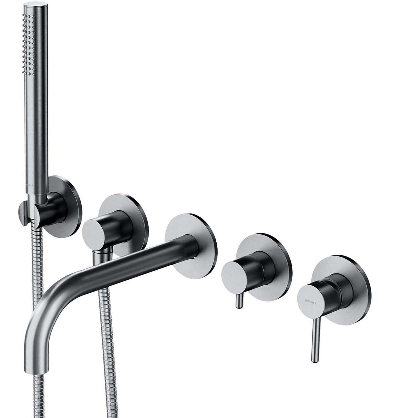 OMNIRES Y 5-Loch, flush montierte Badewannenwasserhahn mit langem Ausguss, gebürstetes Nickel Y1237-1NI