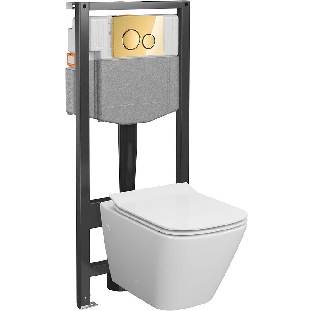 CERSANIT Unterputz-Set Moos 50, Schale VERSO Sq, Brett, Knopf LUNA gold S4016-001