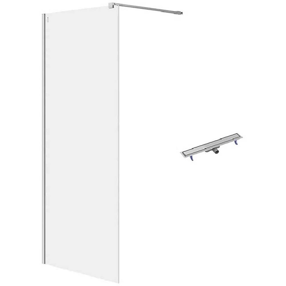 CERSANIT WALK-IN Duschkabine MILLE Chrom 80x200 linearer Ablauf TAKO 70 Stahl S601-245