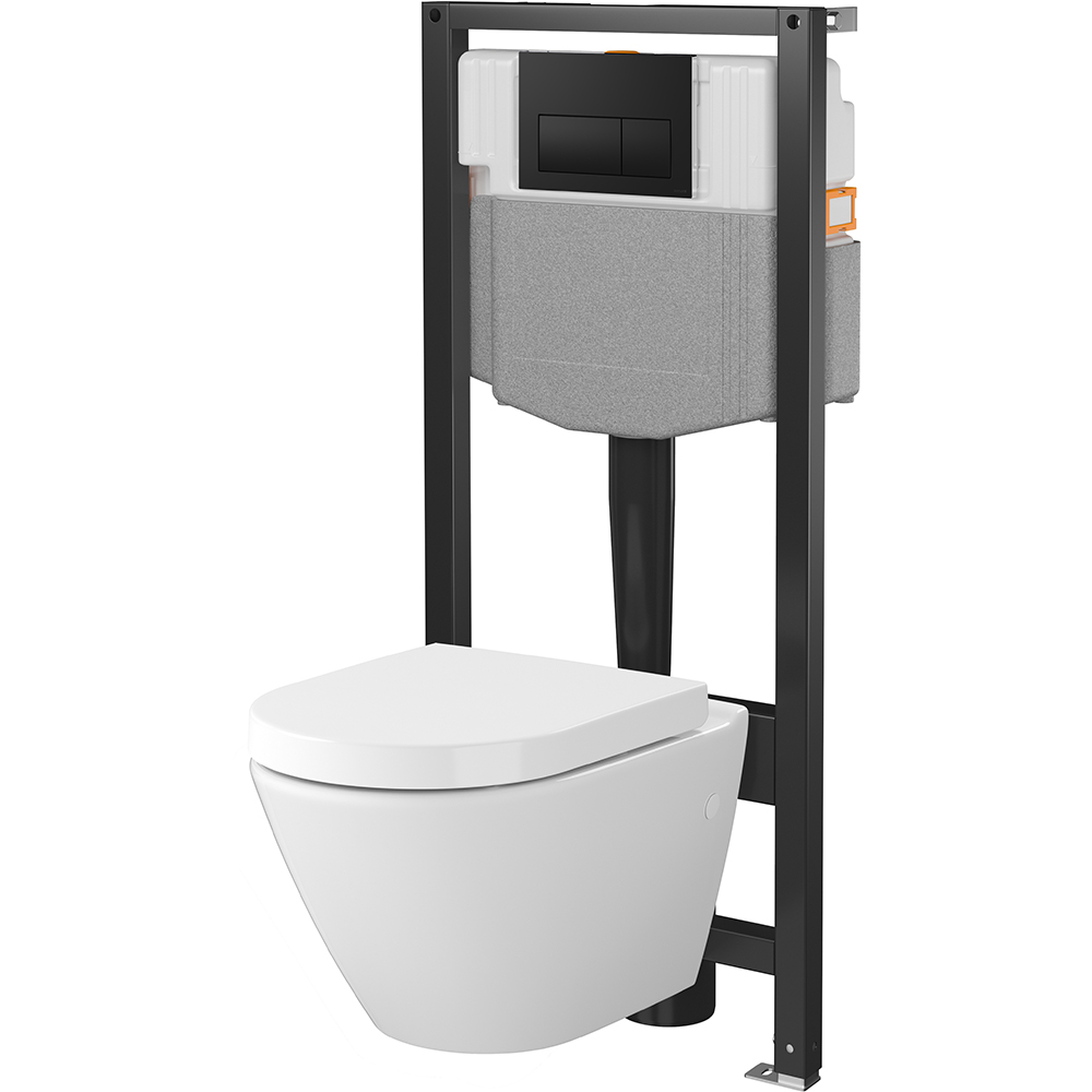 CERSANIT Unterputz-Set Moos 50, Schale VERSO Ov, Brett, Knopf PRESTO II schwarz matt S701-974
