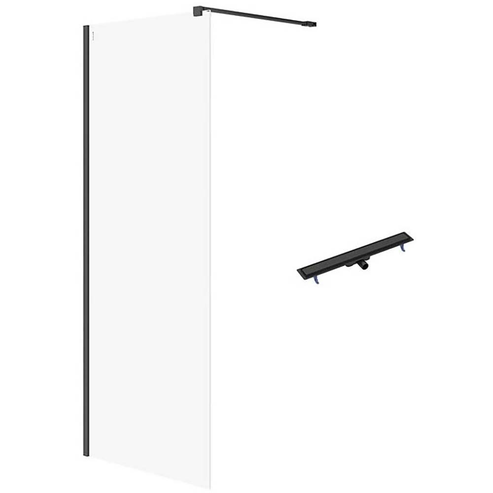 CERSANIT WALK-IN Duschkabine MILLE schwarz 90x200 linearer Ablauf TAKO 80 schwarz S601-249