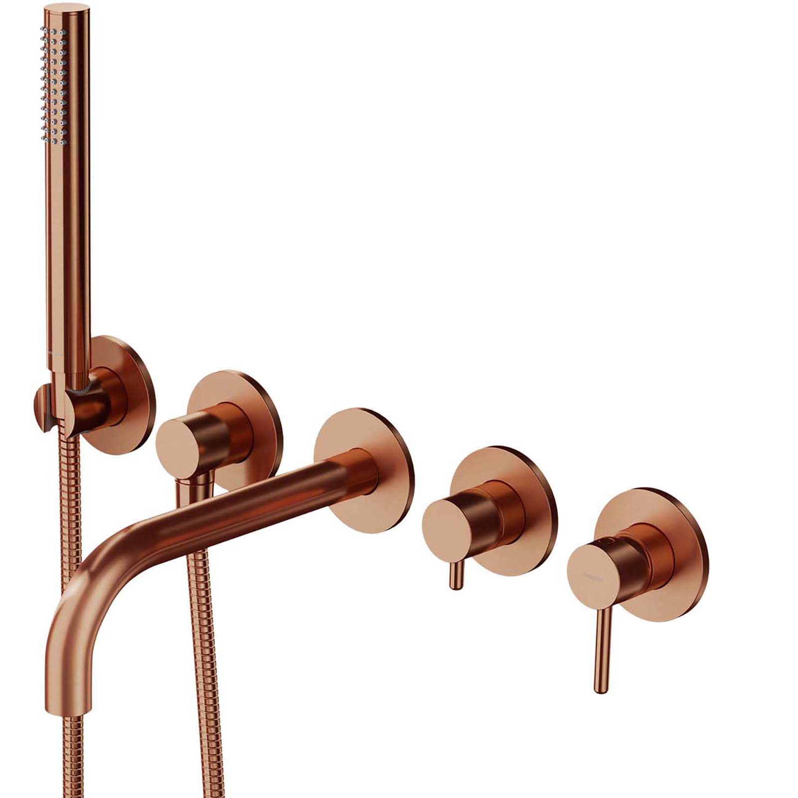 OMNIRES Y 5-Loch, flush montierter Badewannenhahn mit langem Ausguss und gebürsteter Kupfer Y1237-1CPB