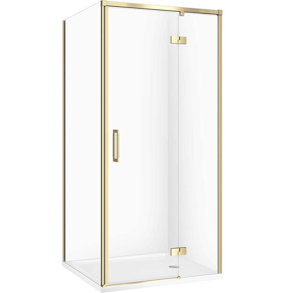 CERSANIT Duschkabine LARGA gold, rechts 80x80 transparentes Glas, Duschwanne TAKO S601-454