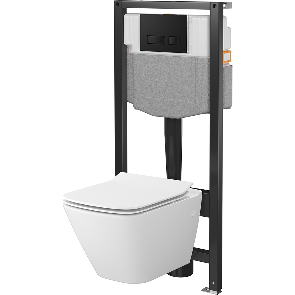 CERSANIT Unterputz-Set Moos 50, Schale VERSO Sq, Brett, Knopf MOVI II schwarz matt S701-976