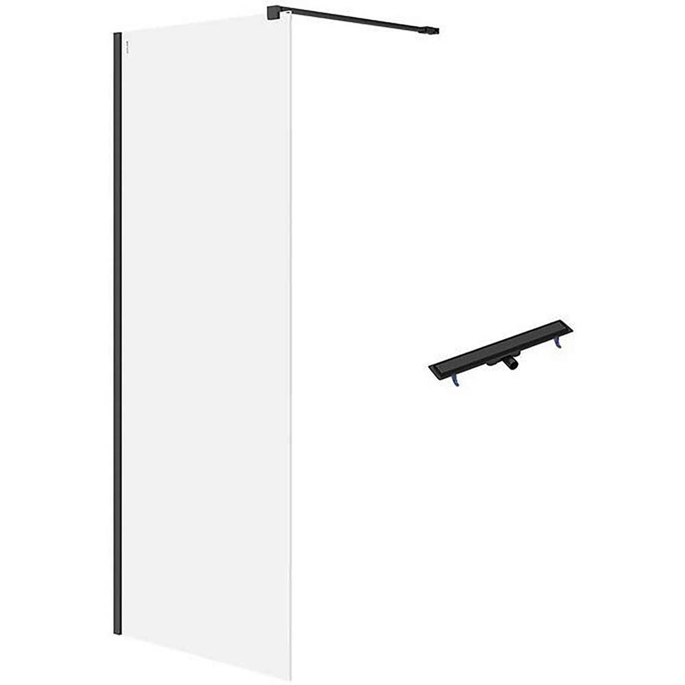 CERSANIT WALK-IN Duschkabine MILLE schwarz 80x200 linearer Ablauf TAKO 70 schwarz S601-244