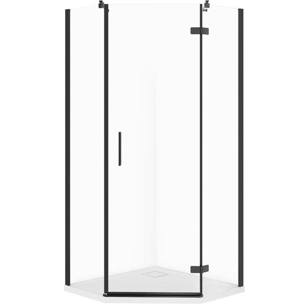 CERSANIT JOTA fünfeckige Duschkabine rechts schwarz 80x80 mit Duschwanne TAKO slim S601-161