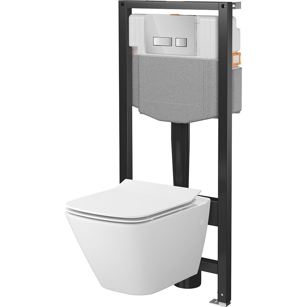 CERSANIT Unterputz-Set mech 50, Schüssel VERSO Sq, Brett, Knopf MOVI II chrom S701-975