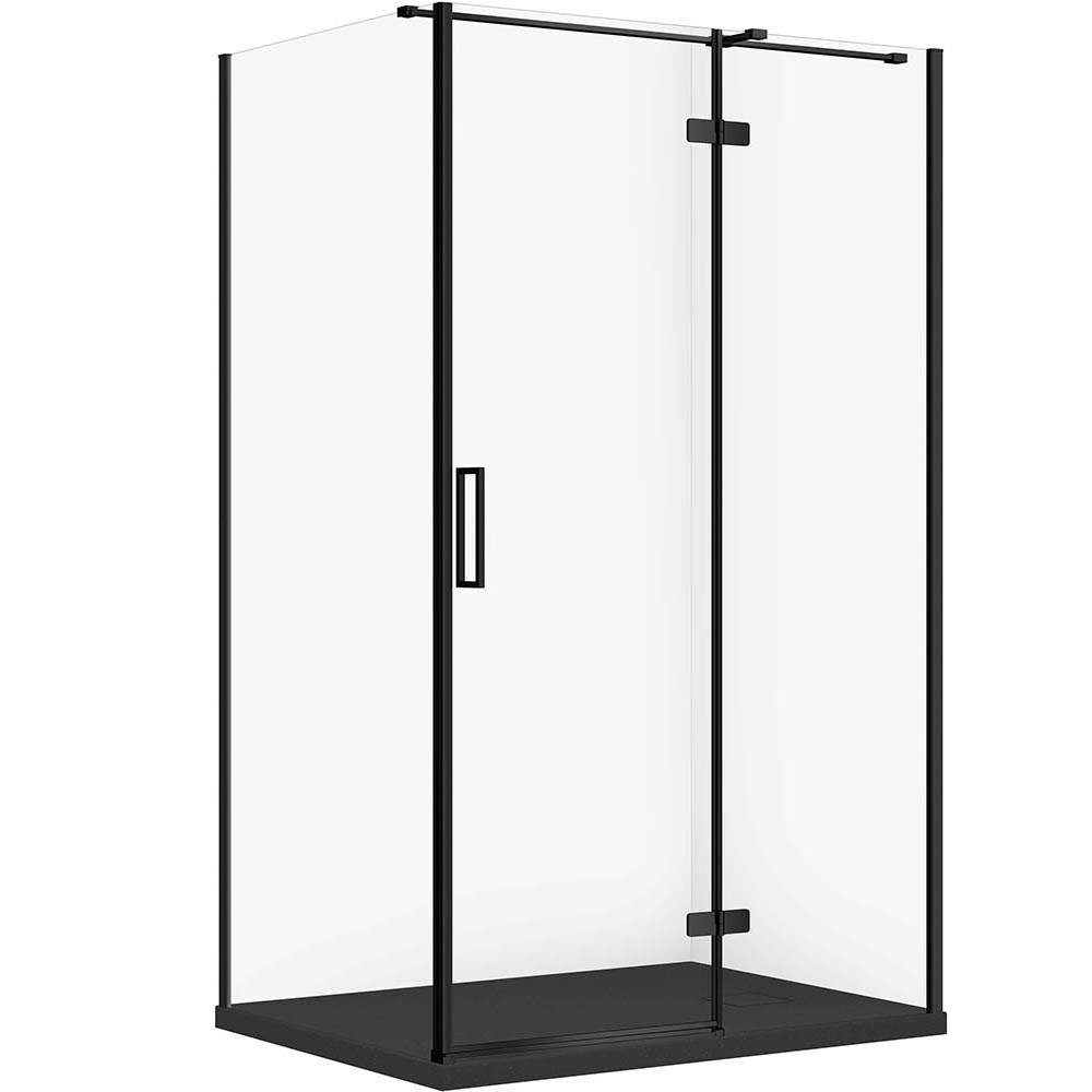 CERSANIT Set rechteckige Duschkabine JOTA rechts 120x90 schwarz, Duschwanne TAKO SL schwarz matt S601-404