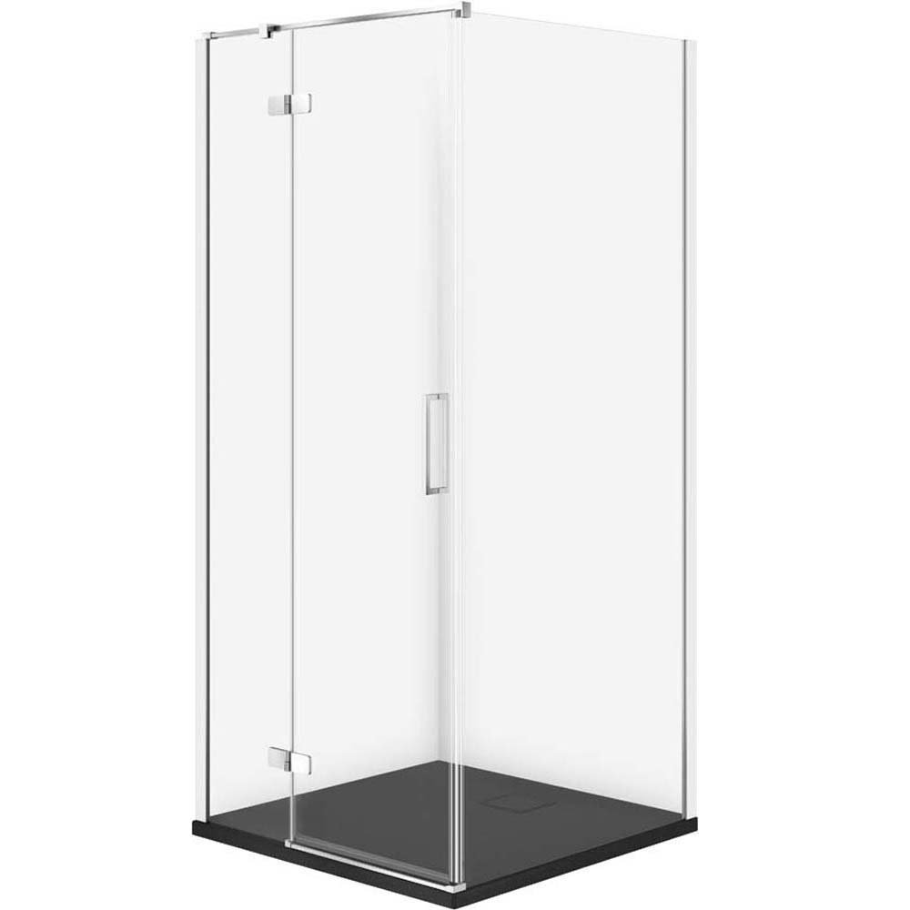 CERSANIT JOTA Duschkabine links chrom 90x90 mit Duschwanne TAKO slim schwarz matt S601-327