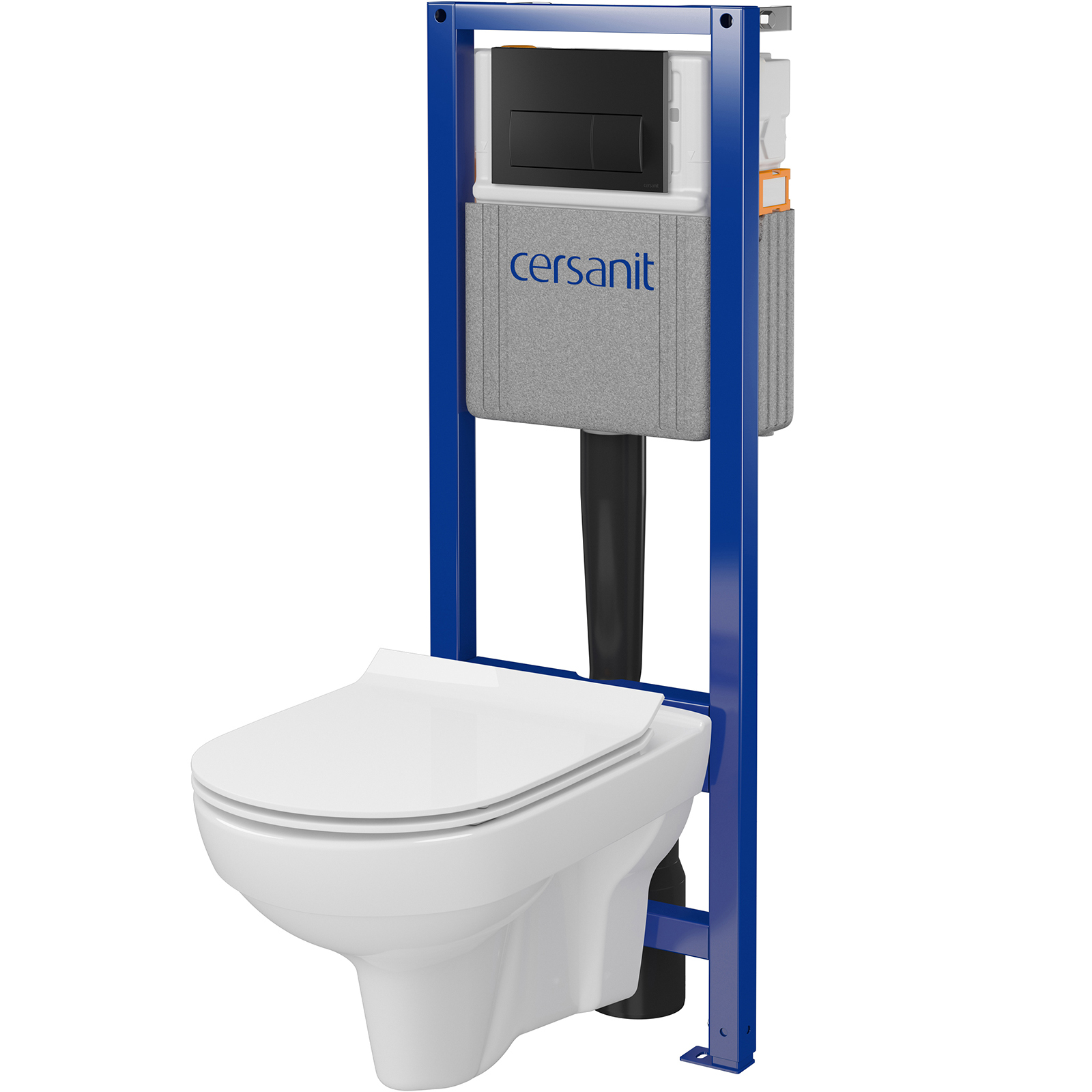CERSANIT SYSTEM 40 mechanisches Unterputz-Set, CITY Becken, Sitz, schwarzer Knopf S701-771