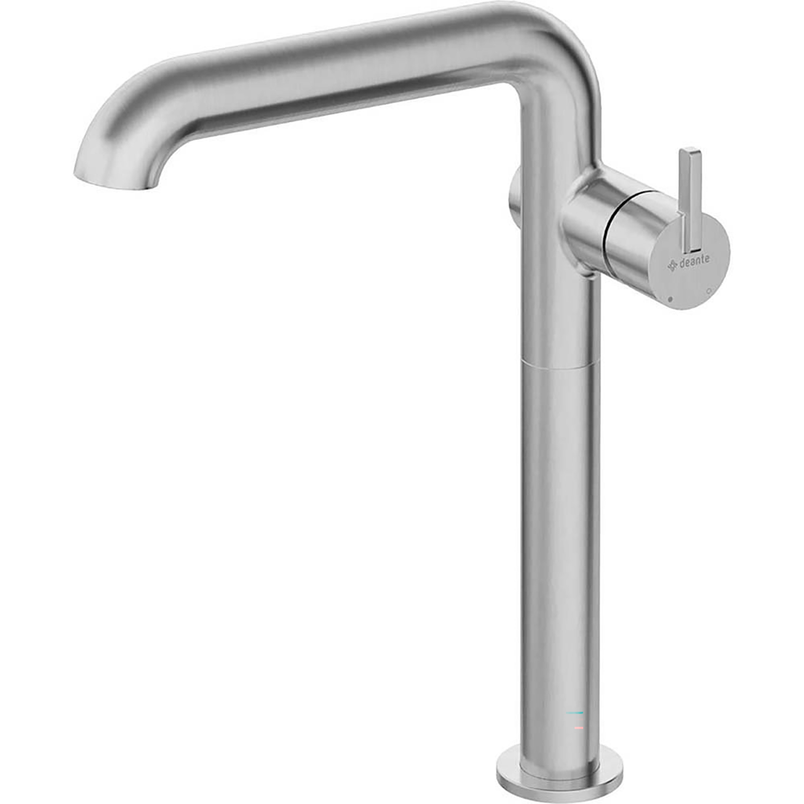 DEANTE SILIA Sockel-Waschbeckenwasserhahn hoch mit rechteckigem Ausguss aus gebürstetem Stahl BQS_F24K