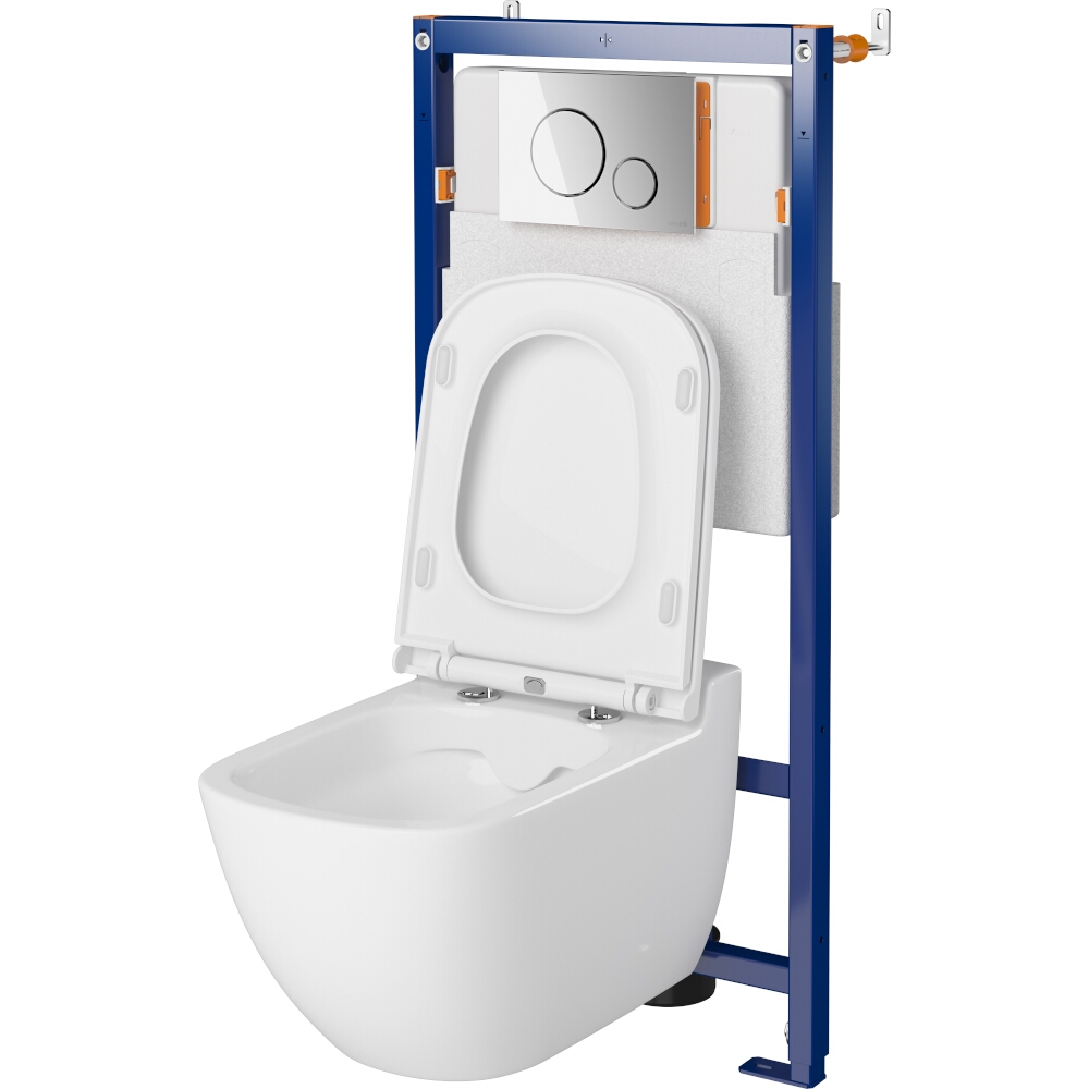 CERSANIT Wand WC SET mit spülrandlosen WC, Sitz und Betätigungsplatte S701-634 | NX04558