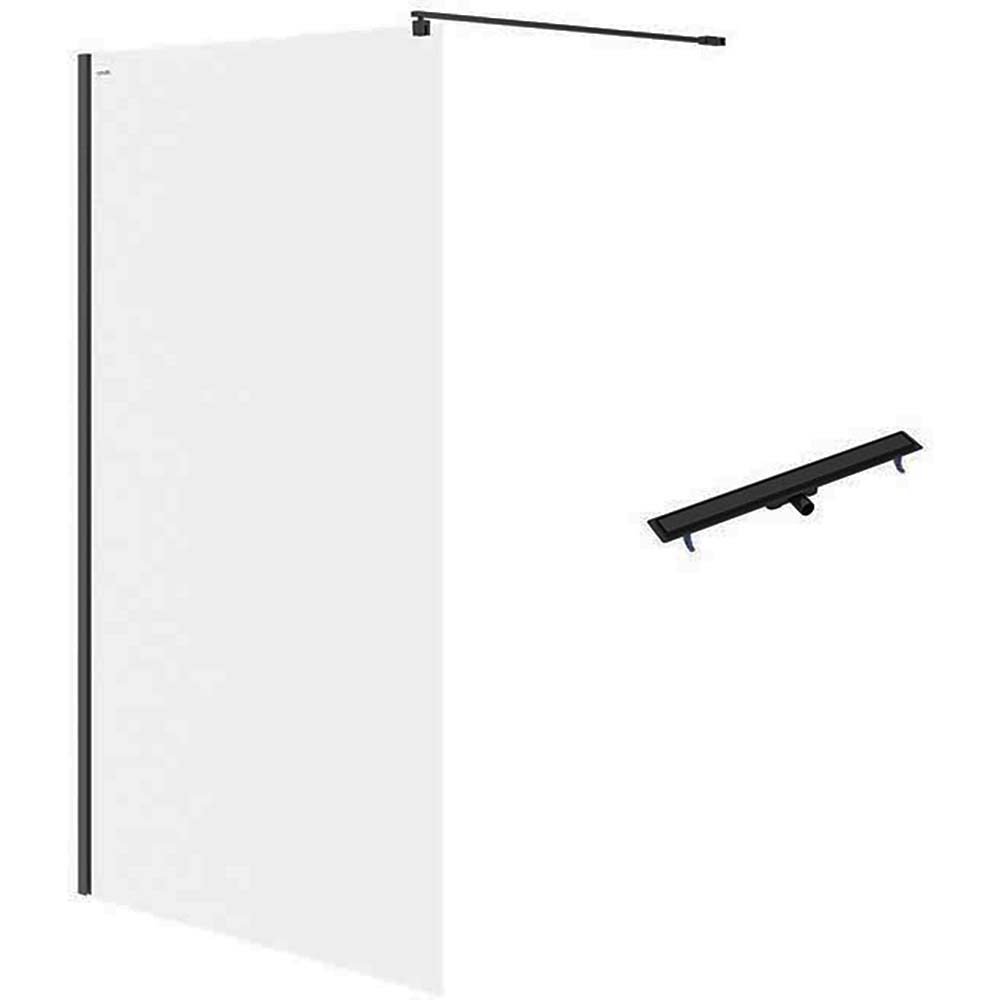 CERSANIT WALK-IN Duschkabine MILLE schwarz 120x200 linearer Ablauf TAKO 90 schwarz S601-240