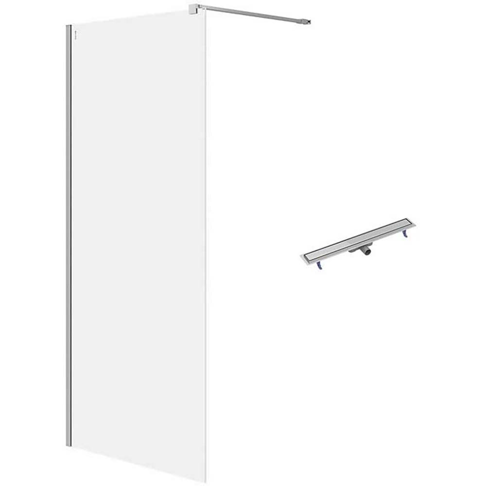 CERSANIT WALK-IN Duschkabine MILLE Chrom 90x200 linearer Ablauf TAKO 80 Stahl S601-242