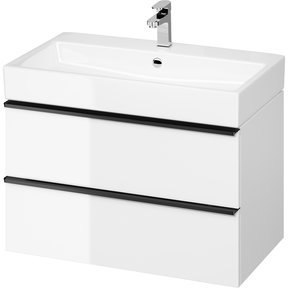 CERSANIT VIRGO 80 Schrankset weißer Griff schwarz mit Waschbecken VIRGO S801-427