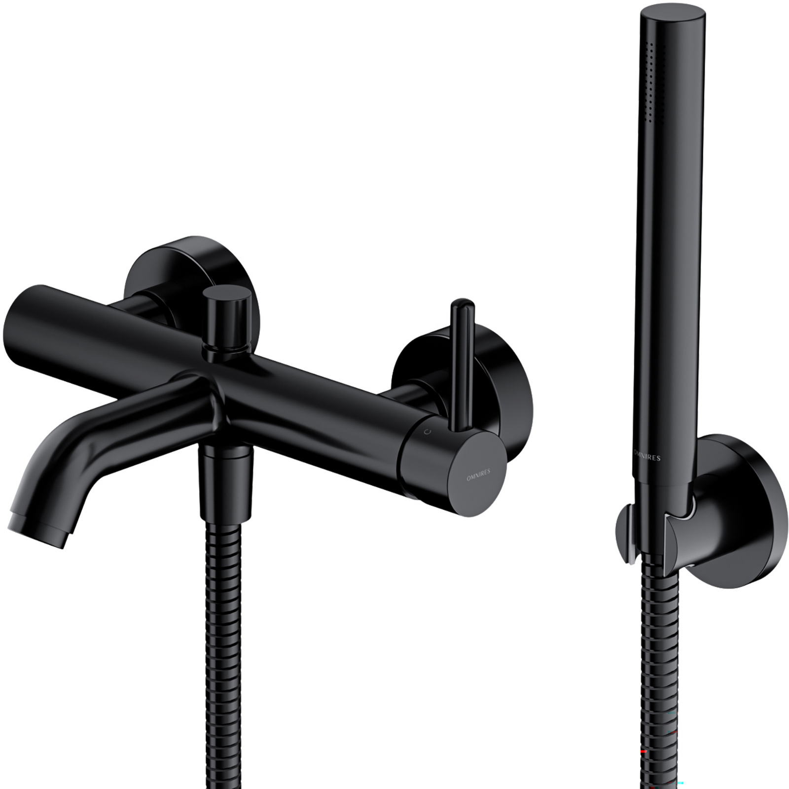 OMNIRES Y wandmontierter Badewannenmixer mit Duschset schwarzer halbmatter Y1231BL