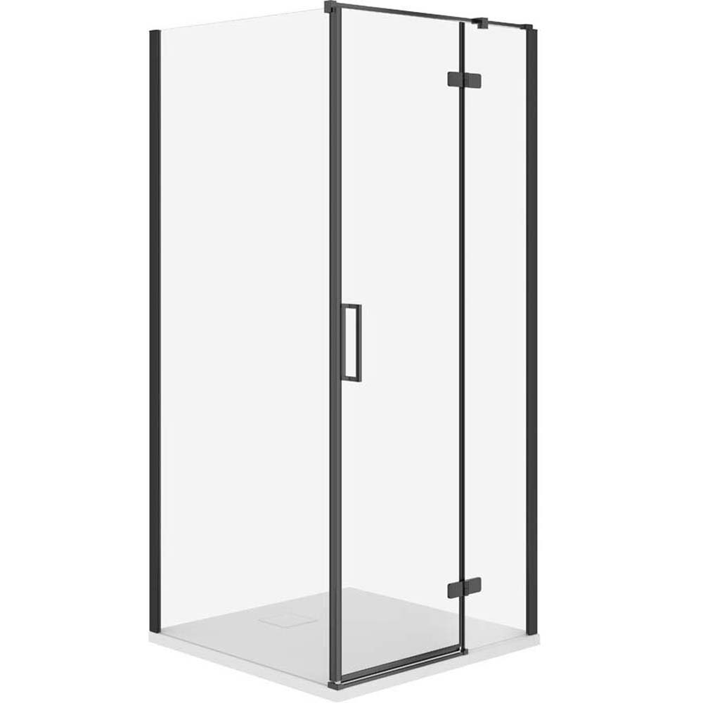 CERSANIT JOTA Duschkabine rechts schwarz 80x80 mit Duschwanne TAKO slim weiß matt S601-148