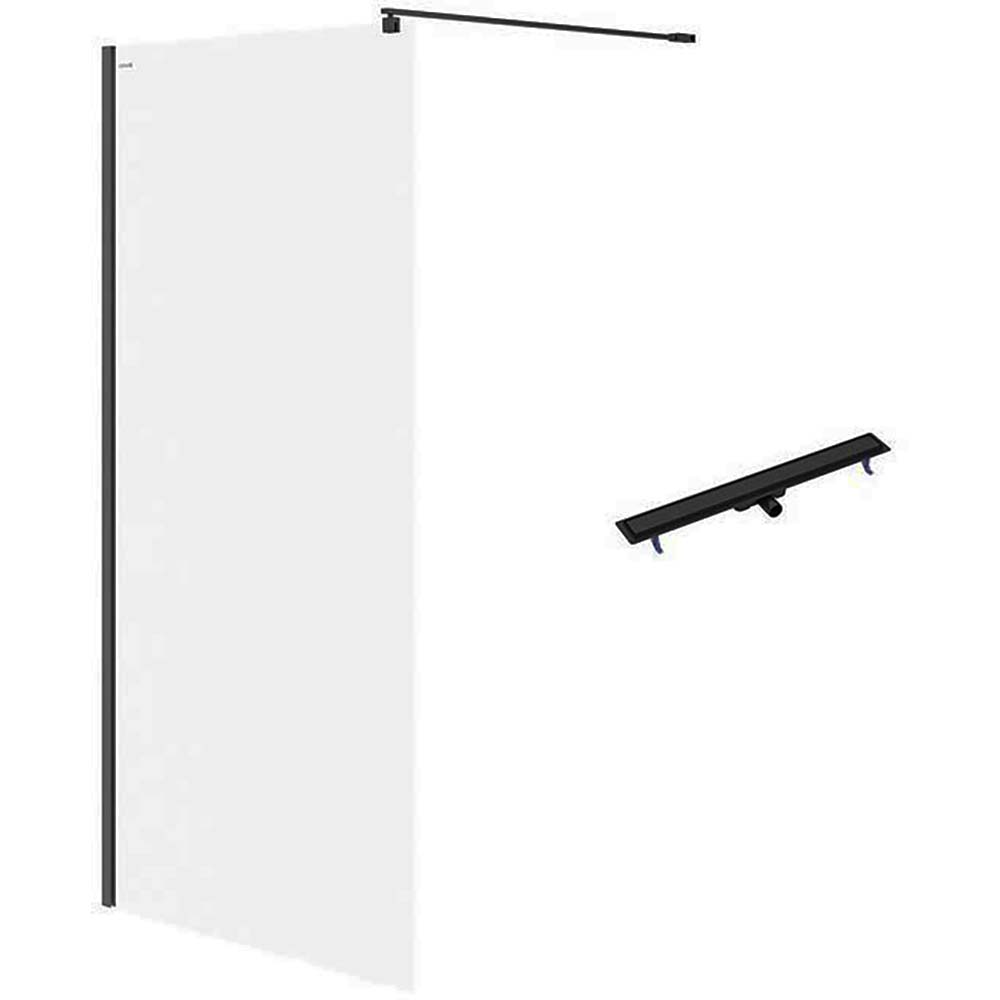 CERSANIT WALK-IN Duschkabine MILLE schwarz 100x200 linearer Ablauf TAKO 90 schwarz S601-241