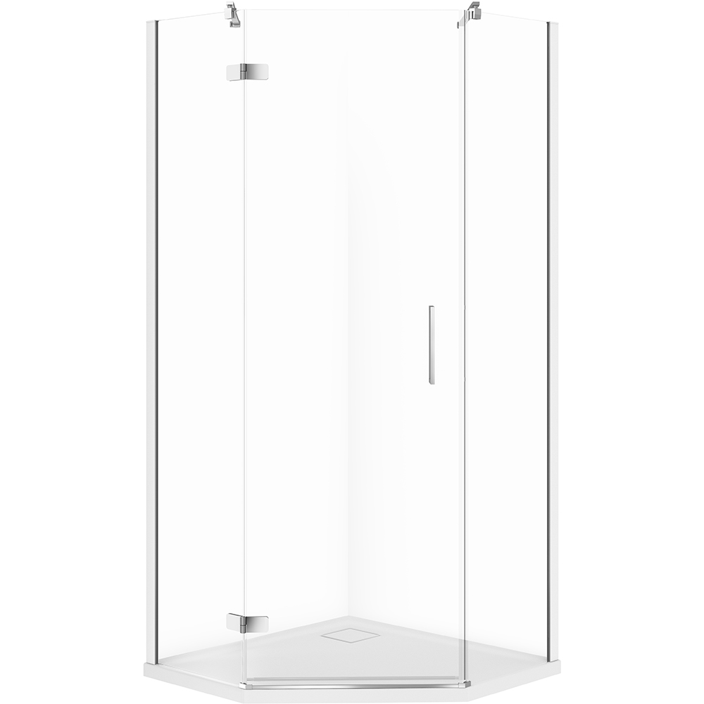CERSANIT JOTA fünfeckige Duschkabine links chrom 90x90 mit Duschwanne TAKO slim S601-164