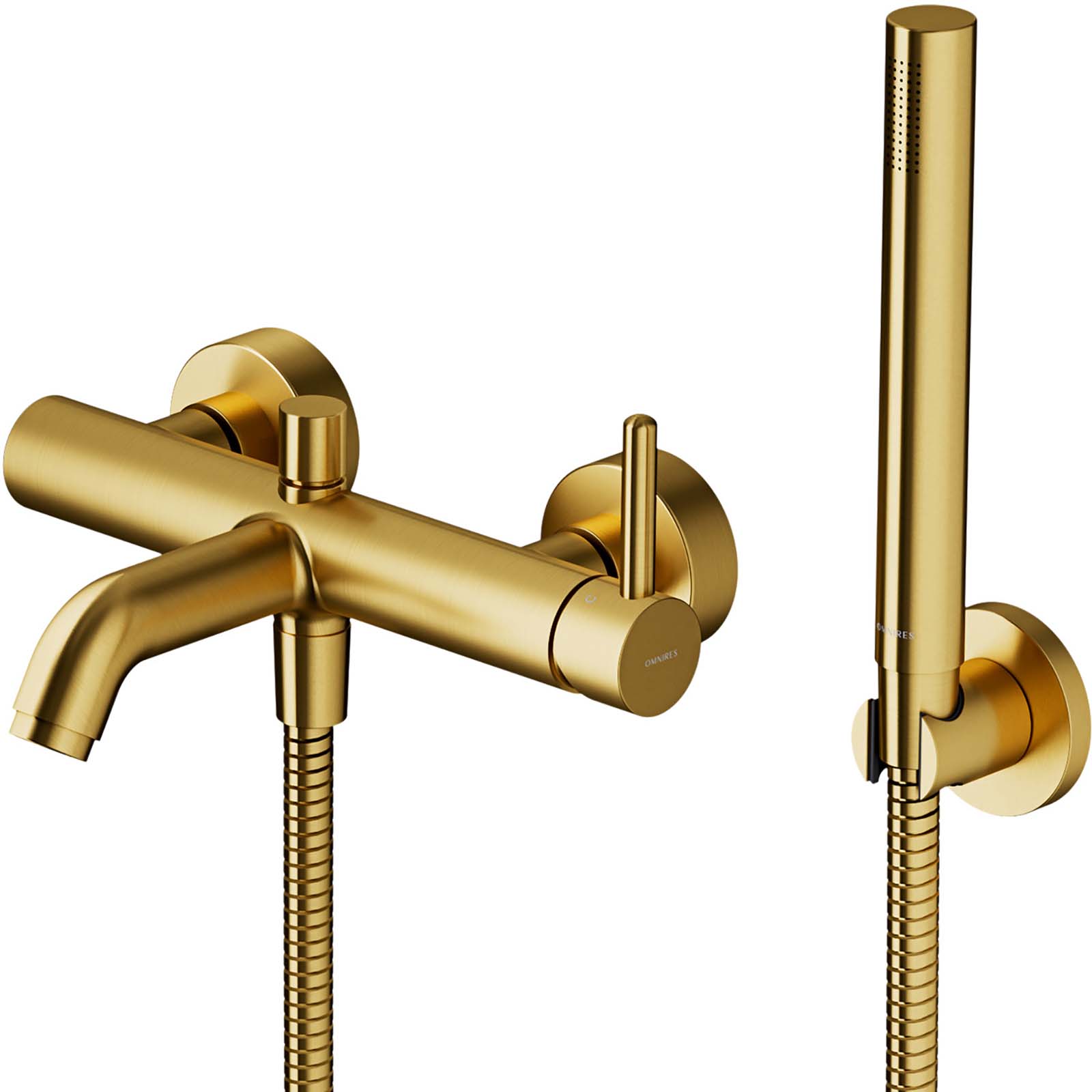 OMNIRES Y wandmontierter Badewannenwasserhahn mit goldgebürstetem Duschset Y1231GLB