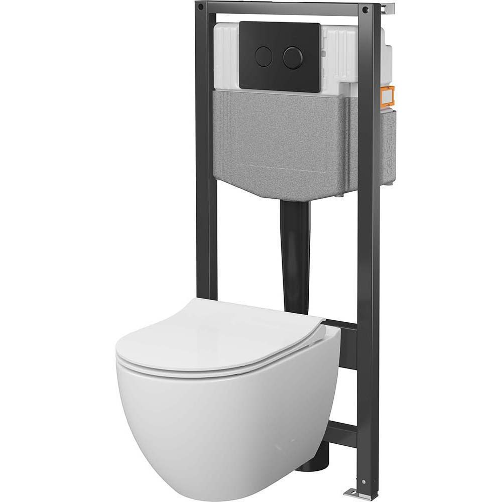 CERSANIT Unterputz-Set GARDA SYSTEM 50 pneumatisch, Becken, Sitz, Druckknopf schwarz S4015-002