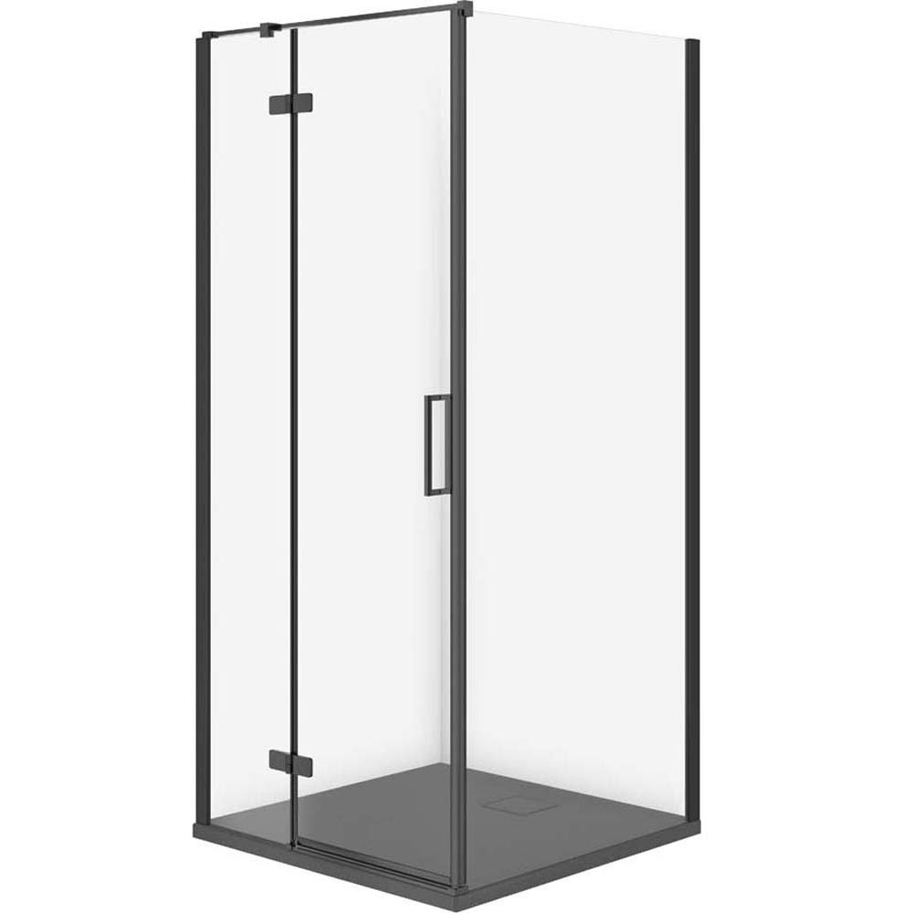 CERSANIT JOTA Duschkabine links schwarz 90x90 mit Duschwanne TAKO slim grey matt S601-325